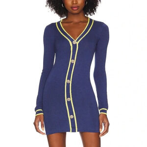 Lovers + Friends Blue Long Sleeve Dress with Yellow Trim